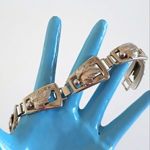 Whiting & Davis Co. Leaf Motif Silver-Tone Link Bracelet